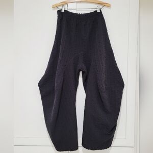 IOR Boho Black Textured Wide-Leg Cotton Harem Pants | Size L/XL